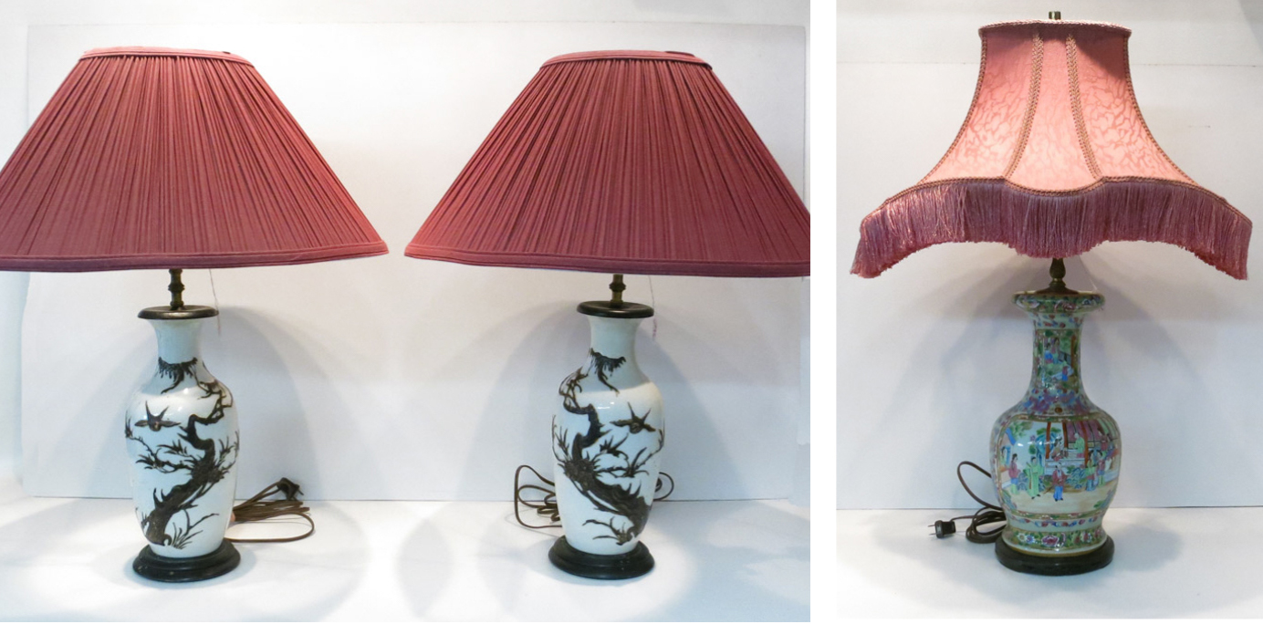 Appraisal: THREE ASIAN STYLE TABLE LAMPS including a matching pair of