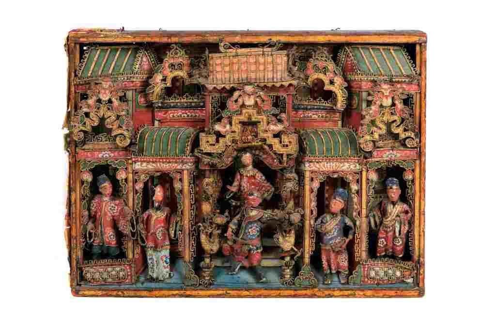 Appraisal: RARE ANTIQUE CHINESE MIXED MATERIAL FIGURAL PANELChinese mixed material figural