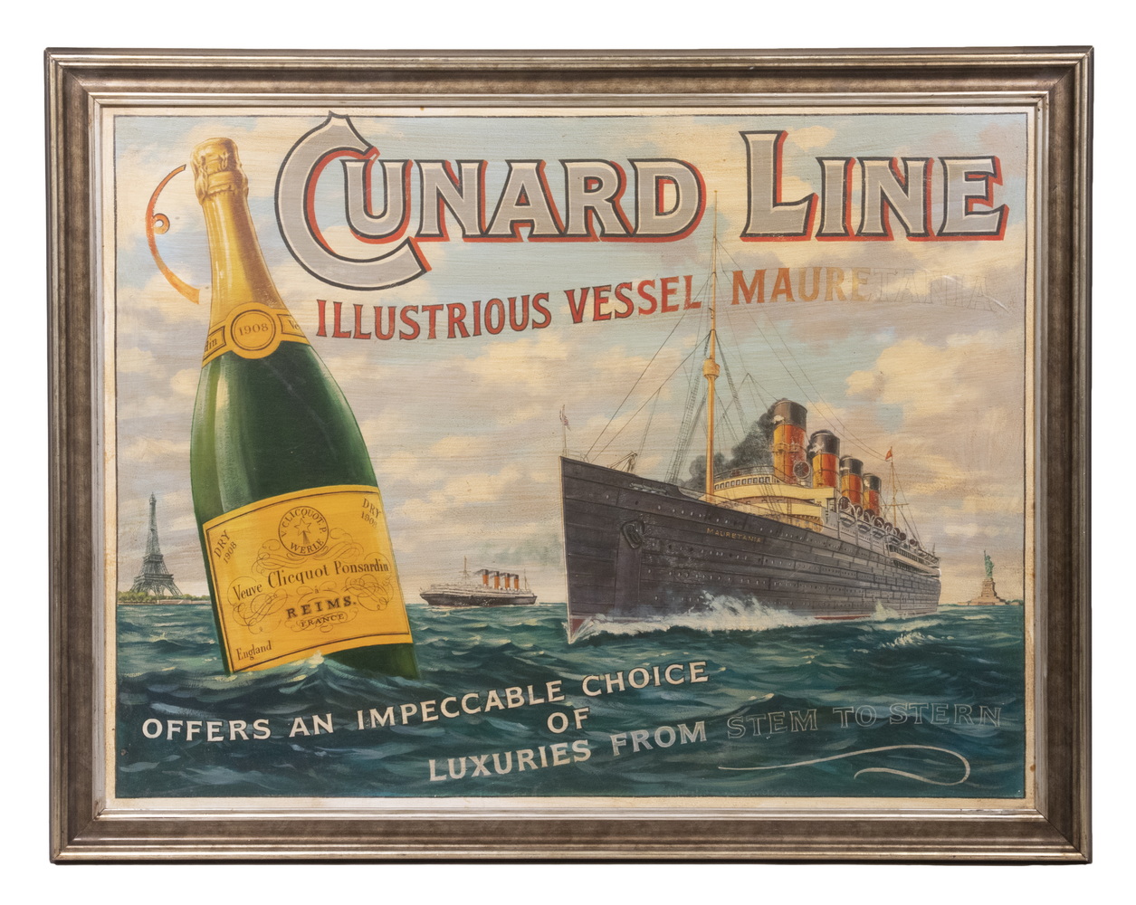 Appraisal: LARGE CHAMPAGNE ADVERTISEMENT WITH OCEAN LINER 'MAURETANIA' Veuve Clicquot Ponsardin