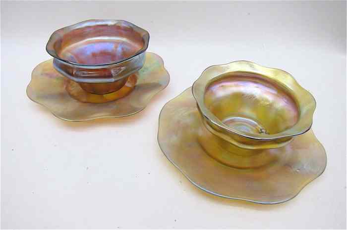 Appraisal: TWO SETS OF L C TIFFANY ART GLASS FINGER BOWLS