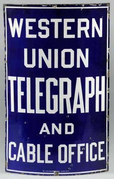 Appraisal: Western Union Telegraph Cable Office Sign Circa porcelain one-sided curved