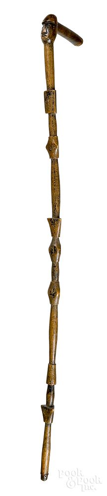 Appraisal: Carved and painted walking stick th c Carved and painted