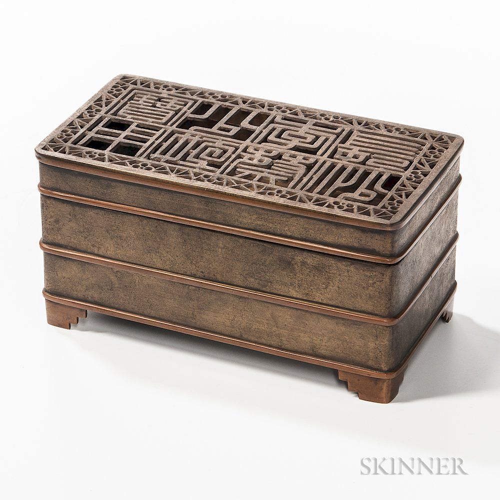 Appraisal: Bronze Incense Box Bronze Incense Box China in two sections