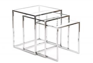 Appraisal: Modern Chromed Steel Glass Nesting Tables Likely Italian mid th