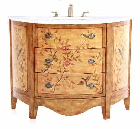 Appraisal: French commode style vanity sink demilune white marble top with