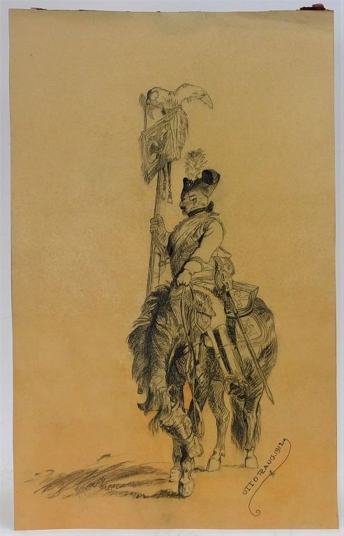 Appraisal: Otto Plaug European Soldier Figure Drawing New York Germany -