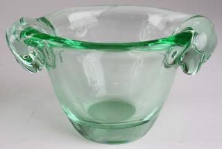 Appraisal: signed Daum France pale green knob handled art glass bowl