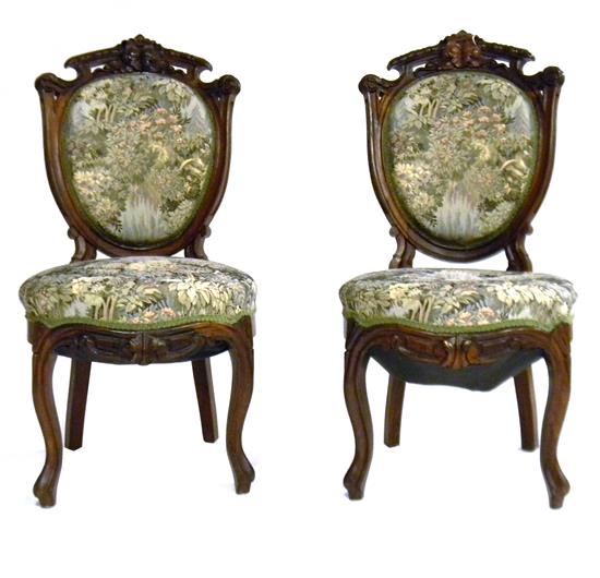 Appraisal: Pair late th C American Victorian side chairs rosewood frames