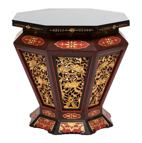 Appraisal: Sale Lot A Chinese Lacquered and Gilt Carved Drum Table