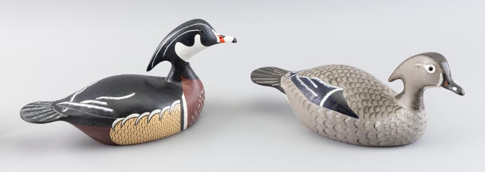 Appraisal: PAIR OF BYRON BRUFFEE WOOD DUCK CARVINGS MASSACHUSETTS TH CENTURY