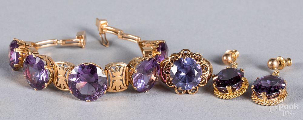 Appraisal: K or higher gold and amethyst bracelet etc K or