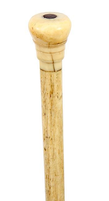 Appraisal: Whale Bone Sailor's Cane Ca - A carved whale's tooth