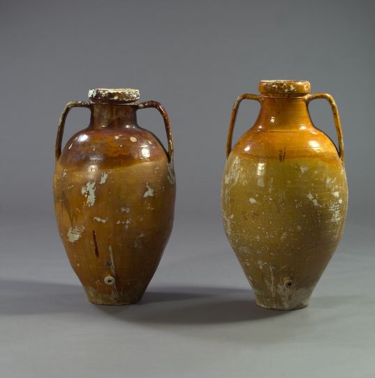 Appraisal: Continental Double-Handled Pottery Olive Jar mid- th century with a