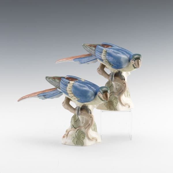 Appraisal: PAIR OF ROYAL DUX MACAWS x x Pair of porcelain