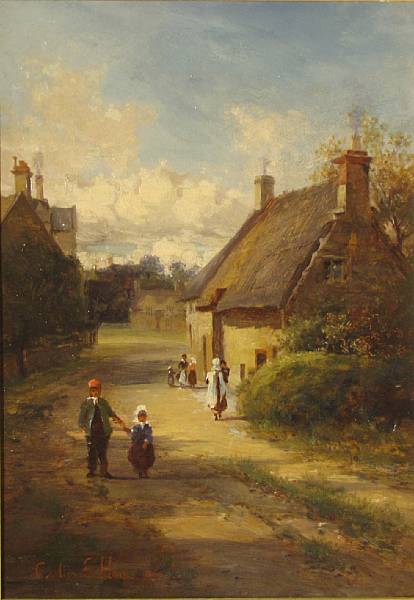 Appraisal: Carlton E Harris A village street scene also a companion