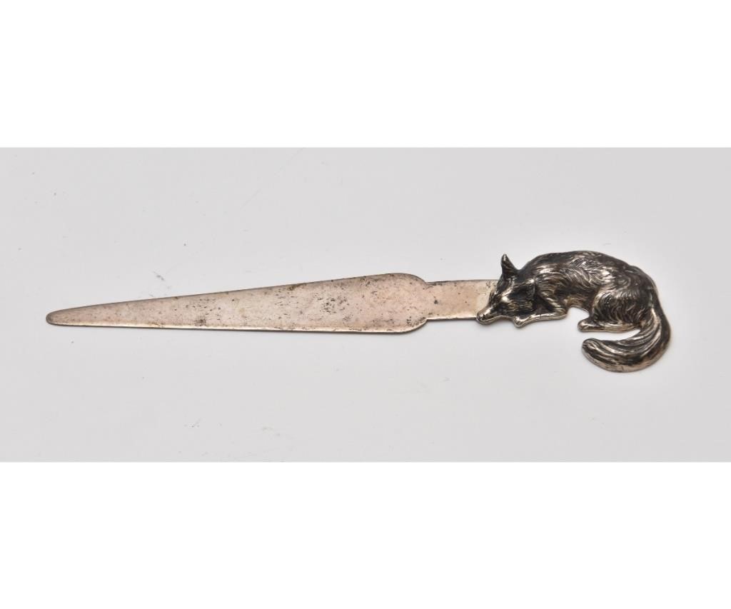 Appraisal: Sterling silver fox letter opener marked l Troy oz Condition