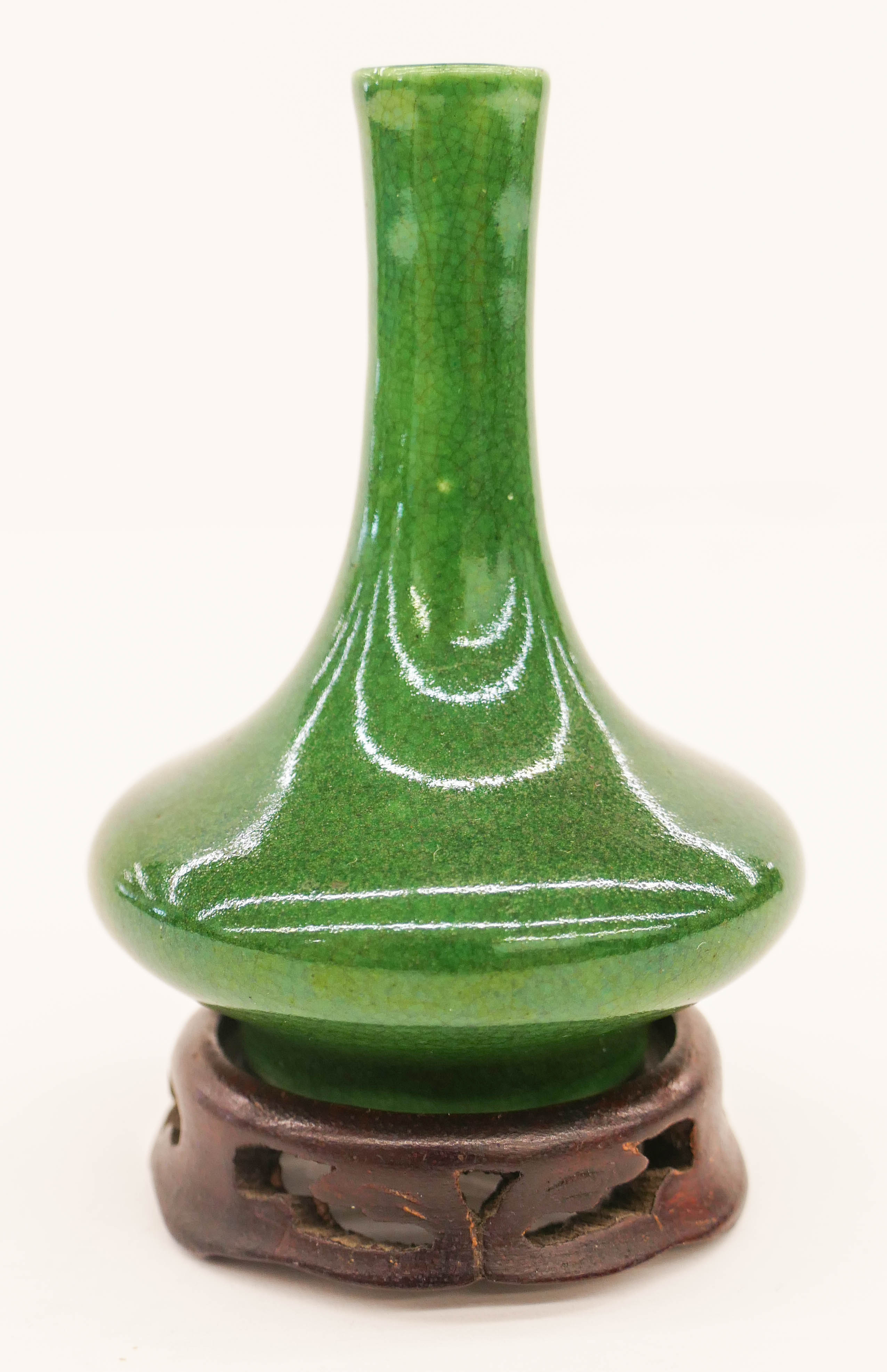 Appraisal: Chinese Qing Green Crackle Miniature Vase ''x '' Unusual miniature