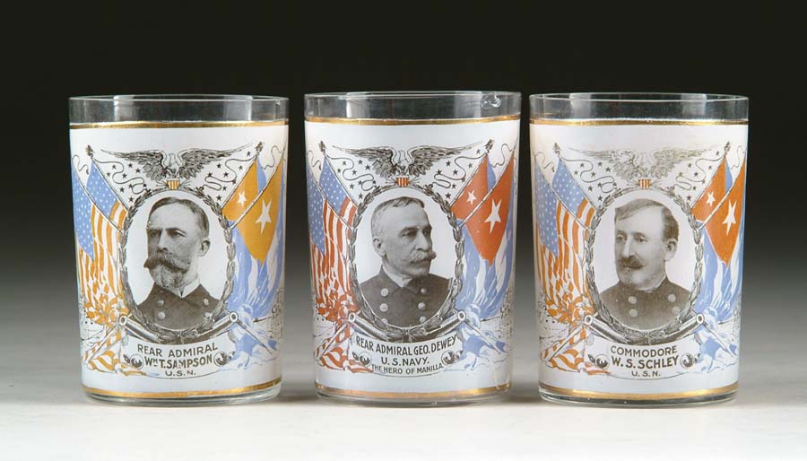 Appraisal: LOT OF NAVAL HERO SOUVENIR GLASSES Nearly identical clear glass