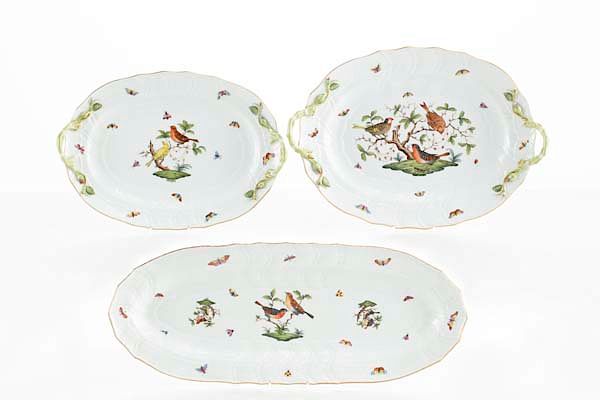 Appraisal: Three Herend Rothschild Bird serving articles Three Herend porcelain serving