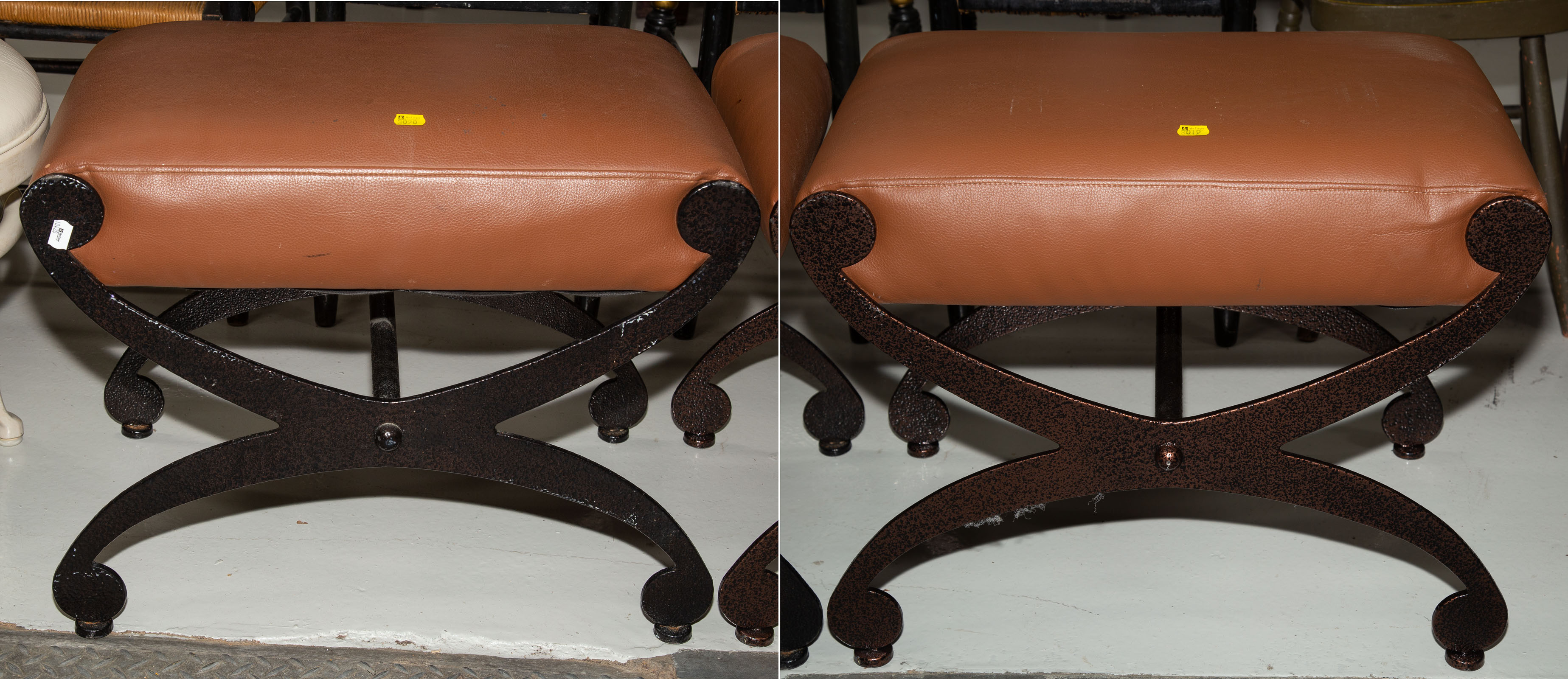 Appraisal: A PAIR OF NEOCLASSICAL IRON STOOLS th century with simulated