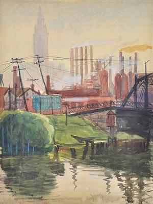 Appraisal: Frank Luis Jirouch American - Cleveland from the river Watercolor