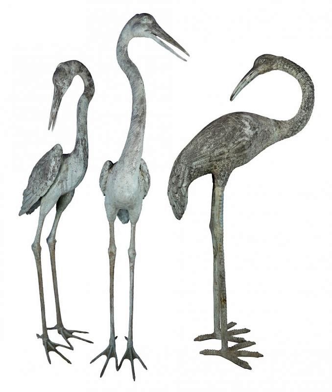 Appraisal: Group of Three Bronze Herons thc Heights in h in