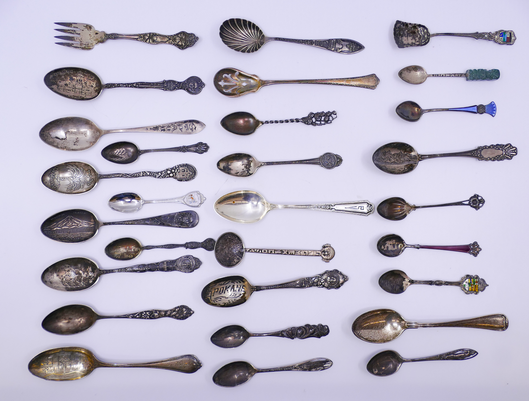 Appraisal: Box Antique Sterling Souvenir Spoons Etc- g TW