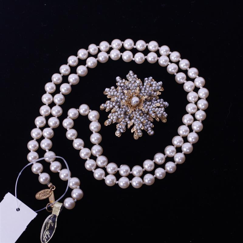 Appraisal: Miriam Haskell pc floral seed pearl brooch pin and knotted