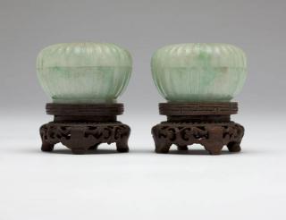 Appraisal: A pair of Chinese jadeite lidded ink boxes Qing Dynasty