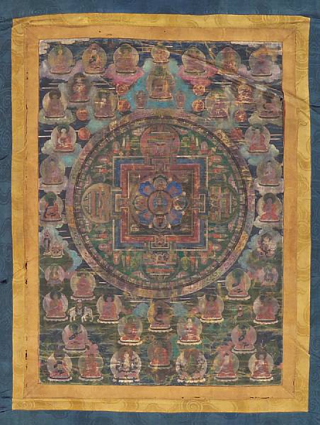 Appraisal: A Tibetan mandala thangka th th Century The extensively worn