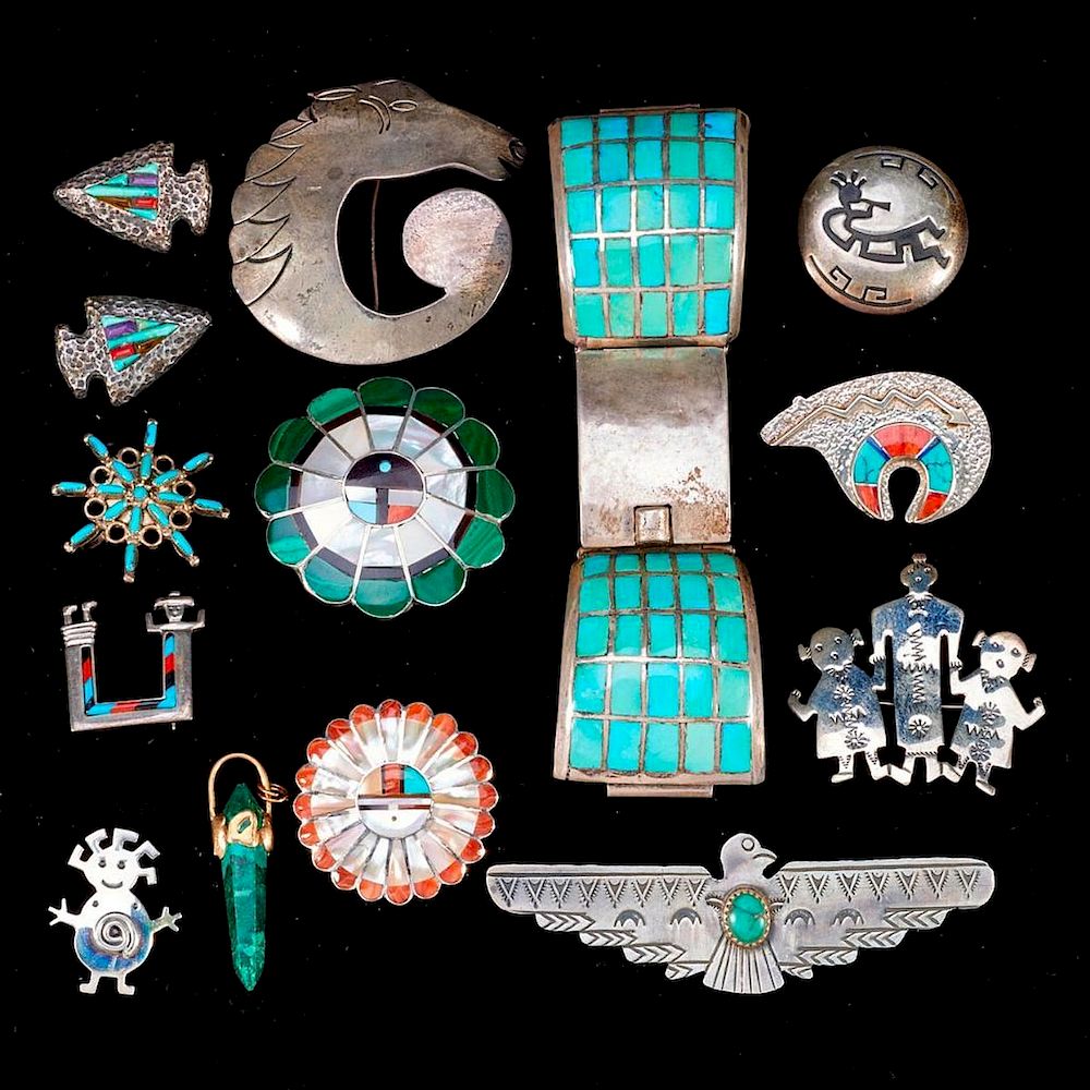 Appraisal: ZUNI AND NAVAJO JEWELRY Vintage old pawn Southwest jewelry consisting