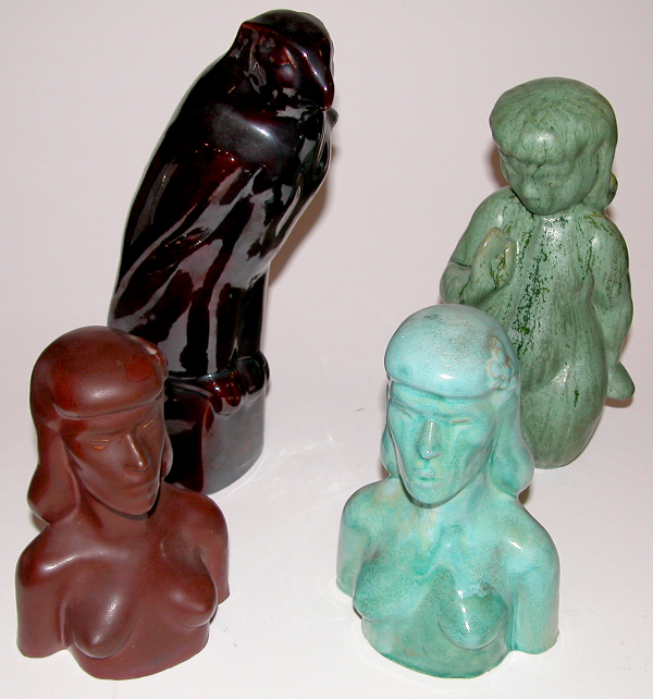 Appraisal: Falcon Mermaid and Two Female Busts th Ceramic Production glazed