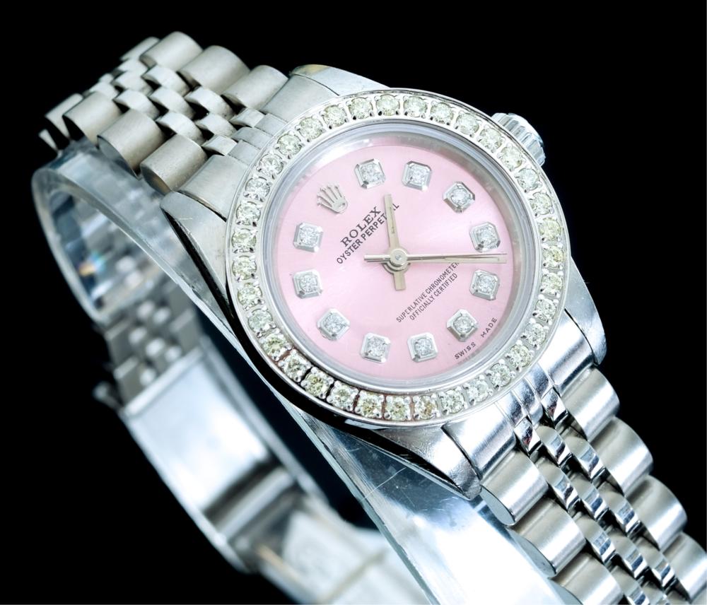 Appraisal: ROLEX PINK MOP DIAMOND OYSTER WATCHRolex stainless steel Oyster Perpetual