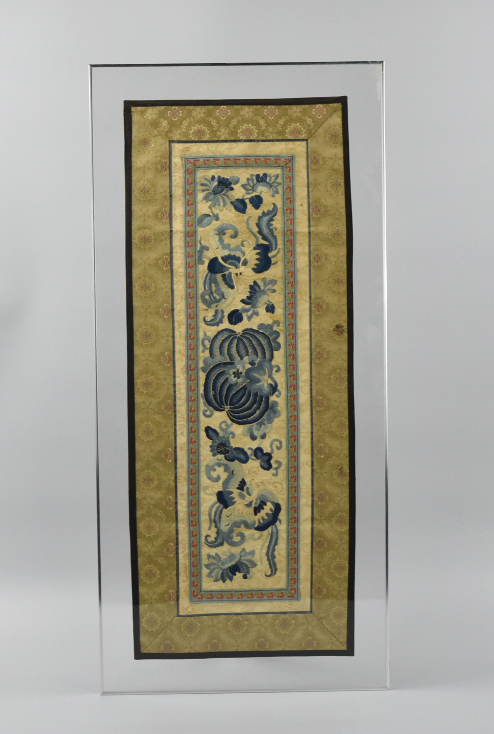 Appraisal: CHINESE SILK EMBROIDERY W BUTTERFLIES QING D A late Qing