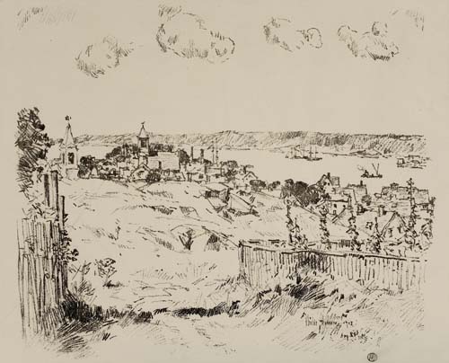 Appraisal: CHILDE HASSAM End of the Court Gloucester Lithograph on cream