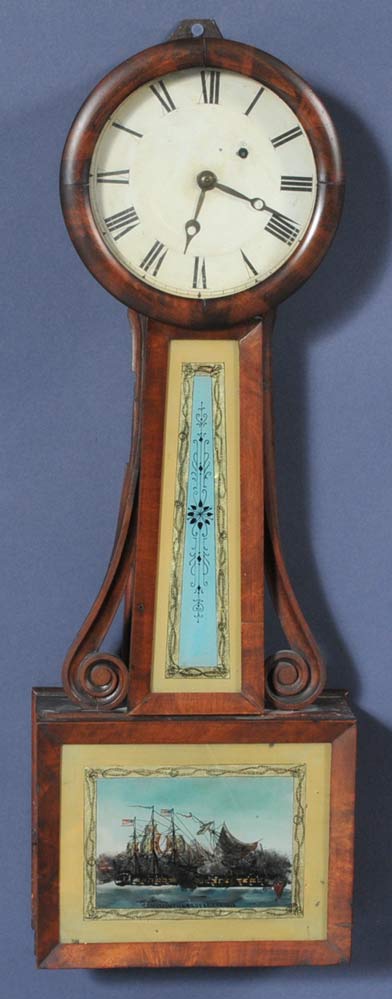 Appraisal: Federal Banjo Clock with carved mahogany scrolled side arms early