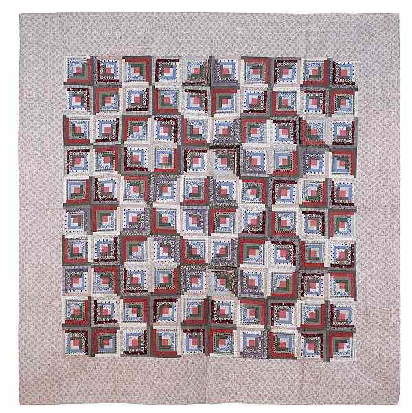 Appraisal: Pennsylvania pieced log cabin barn raising pattern quilt late th