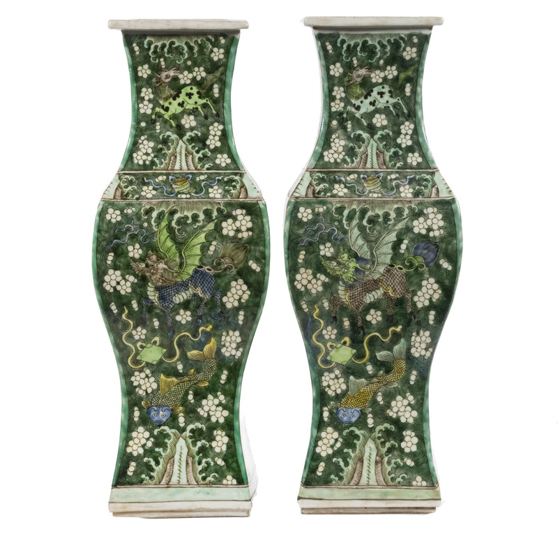 Appraisal: PR CHINESE WUCAI VASES Pair of Chinese Porcelain Square Vases