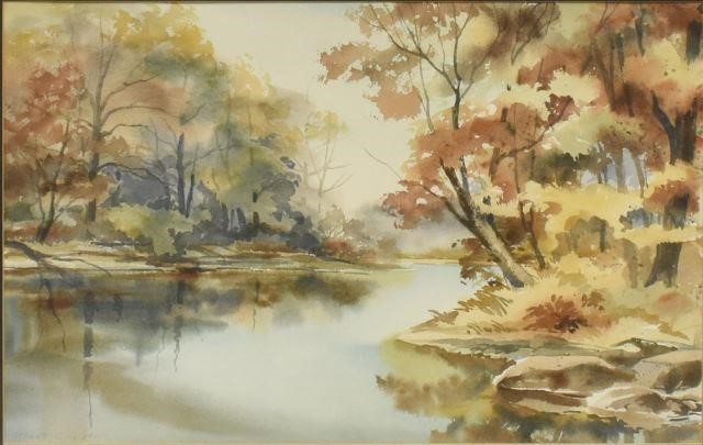 Appraisal: Framed watercolor painting on paper River Landscape signed lower left