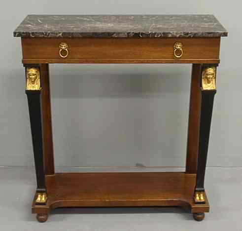 Appraisal: Empire style mahogany pier table with a marble top h