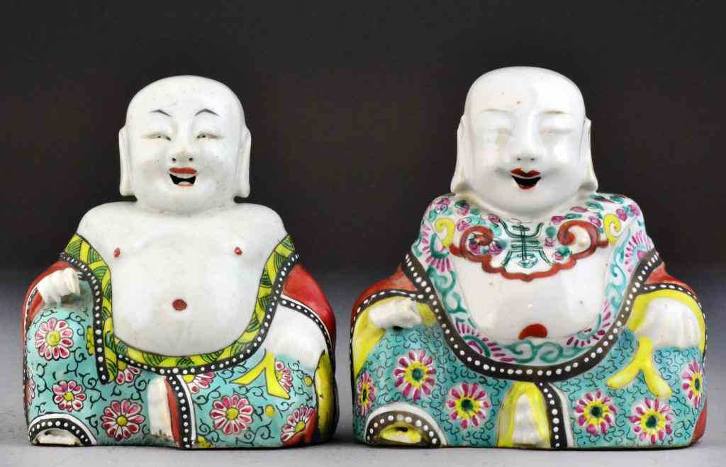 Appraisal: Pr Chinese Qing Famille Rose Porcelain Buddha'sFinely painted and enameled