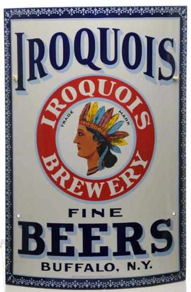 Appraisal: Iroquois Brewery Porcelain Corner Sign Exquisite and beautiful sign with