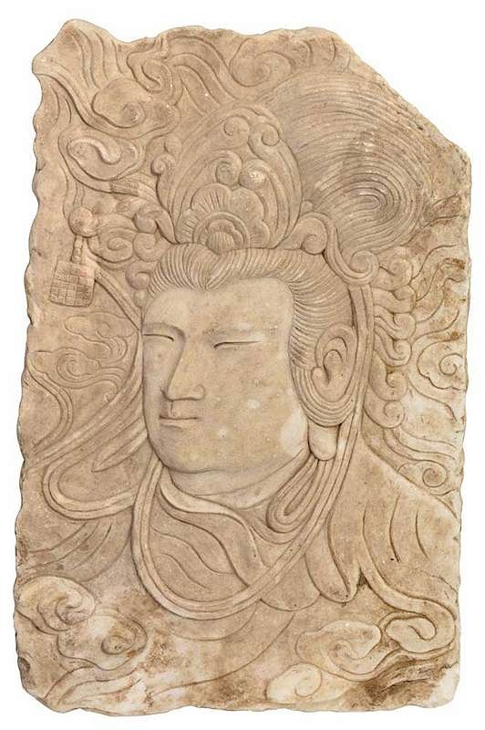 Appraisal: Chinese Carved Marble Relief Plaque of Quanyin th century head