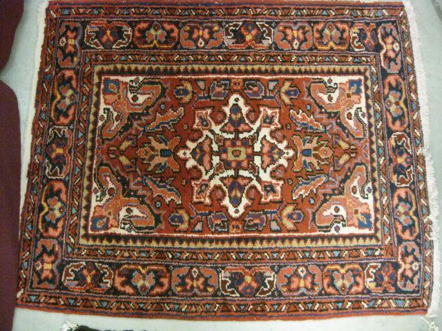 Appraisal: Heriz Persian Handmade Mat central medallion rich colors ' x