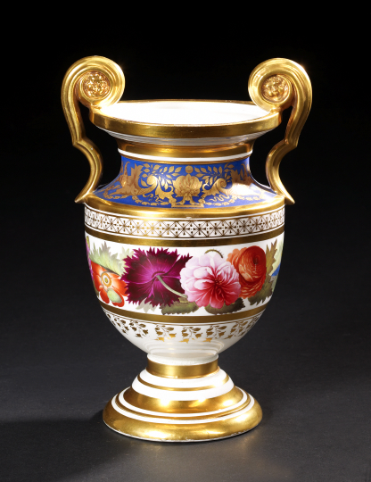 Appraisal: Fine English Richly Gilt and Polychromed Porcelain Garniture Vase first