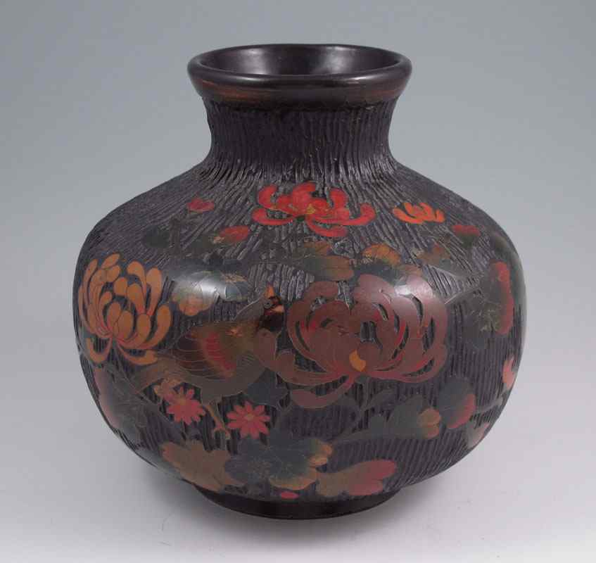 Appraisal: JAPANESE TOTAI TREE BARK CLOISONNE VASE Enamel cloisonne on ceramic