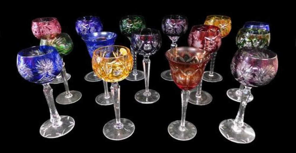 Appraisal: Fifteen pieces of cut to clear multicolor bowl stemware includes