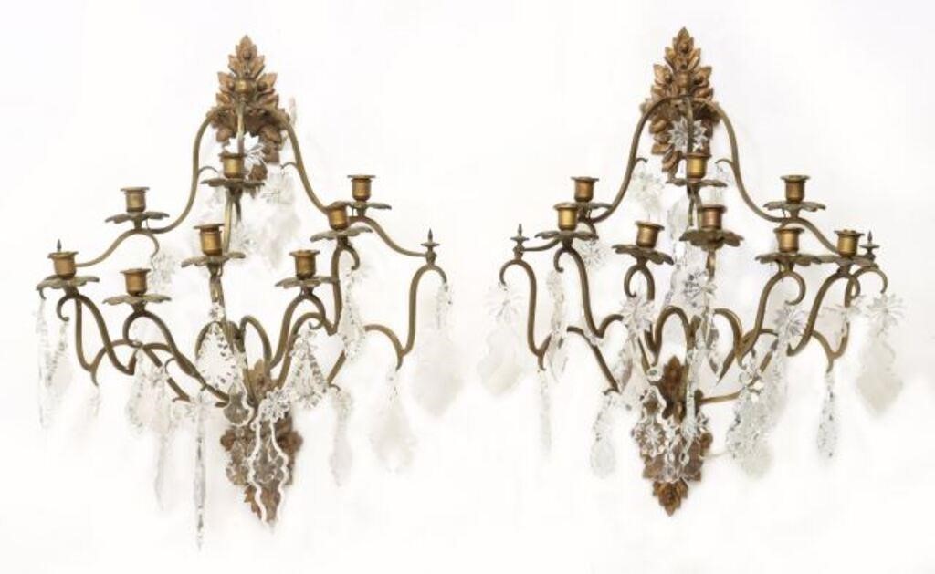 Appraisal: pair French gilt metal eight-light wall sconces th c with