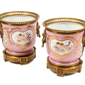 Appraisal: A Pair of S vres Style Gilt Bronze Mounted Porcelain