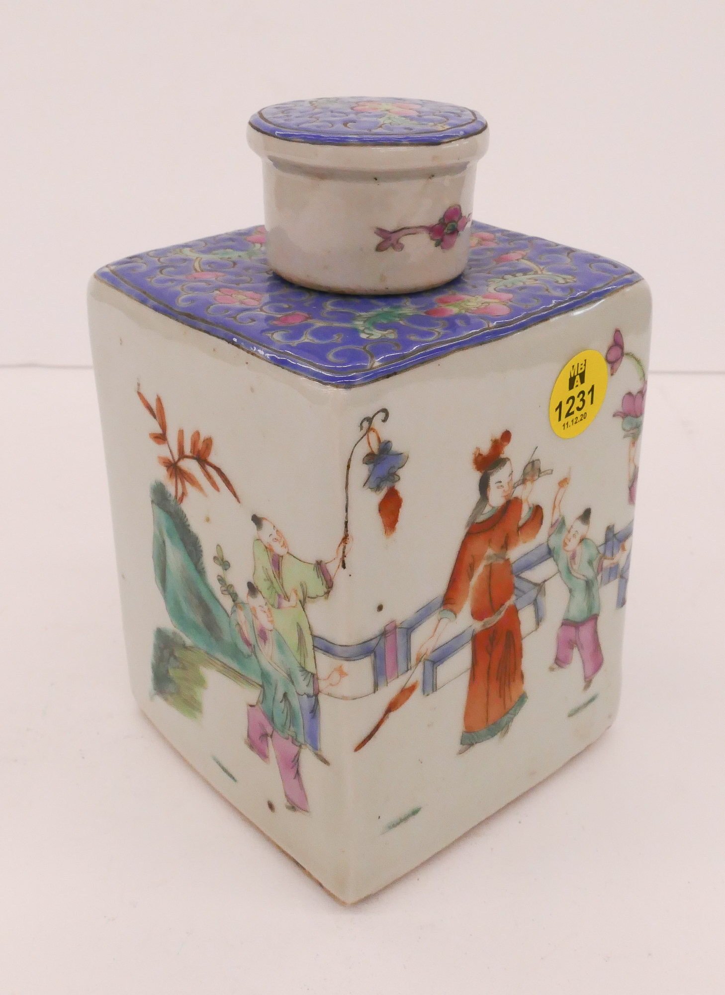 Appraisal: Old Chinese Porcelain Square Tea Jar- ''